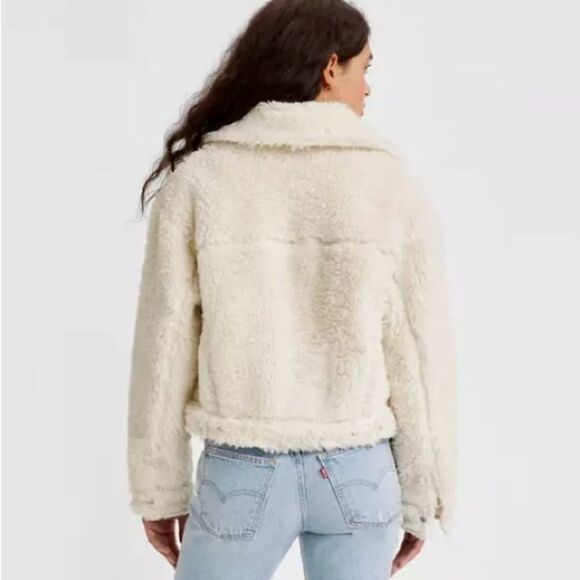 NEW Levi's Baby Bubble Sherpa Trucker Jacket Coconut Milk Cream Off White Size L - Picture 5 of 15